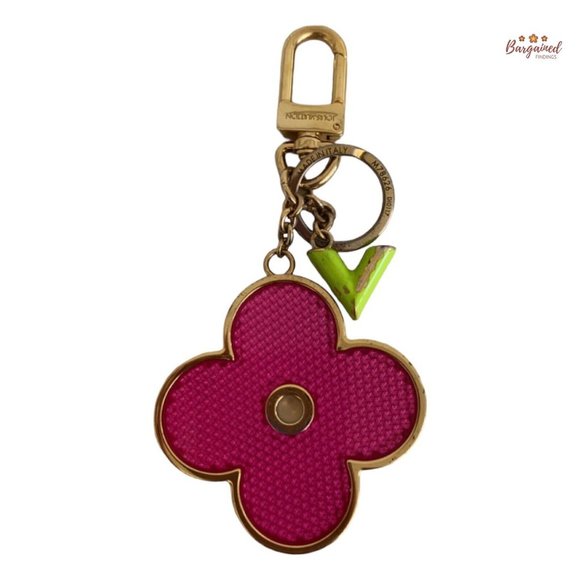 Authentic LOUIS VUITTON Pink Green Flash Flower Single V Key Holder Bag Charm - Picture 6 of 6